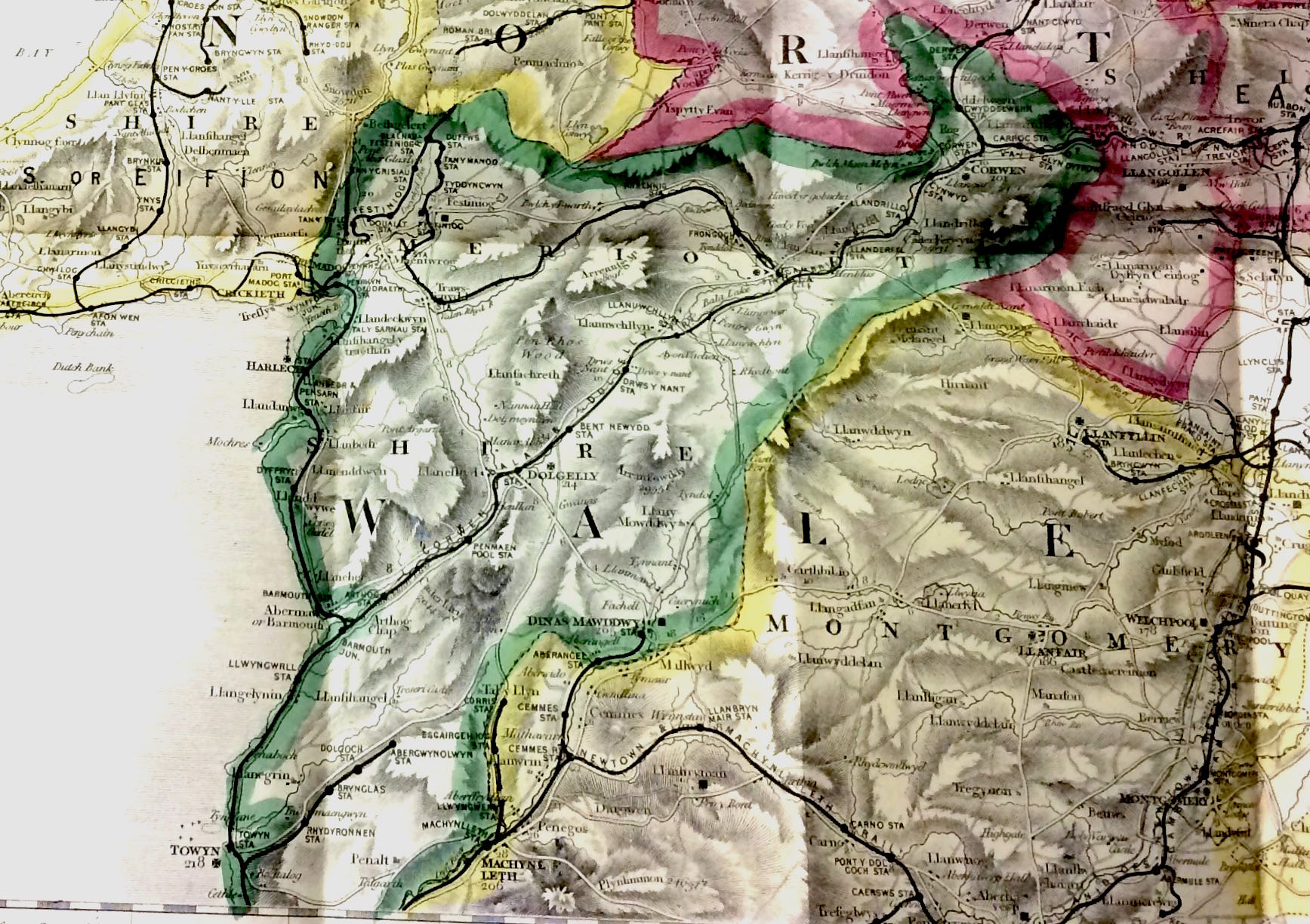 1886 Map of Merionethshire showing the railway line